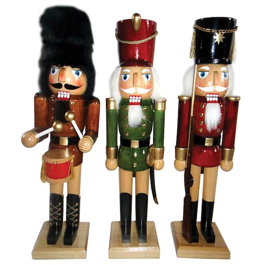 Santa's Workshop 14" Natural Wood Nutcracker Set, 3ct. By Santasworkshop | 3.25" x 4" x 14.25" | Michaels®